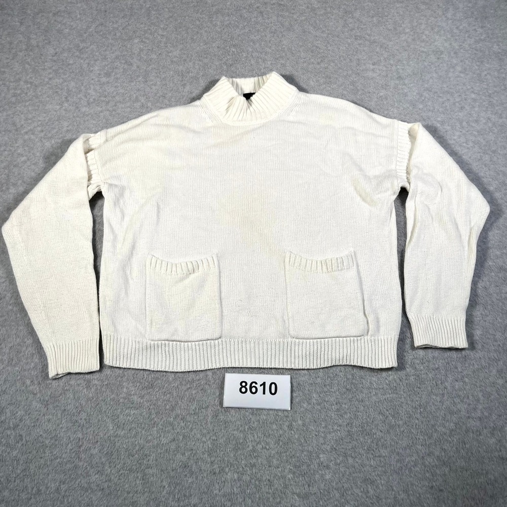J.Crew Sweater Womens Small Beige Tight Knit Cotton Mock Neck Pockets Outdoor